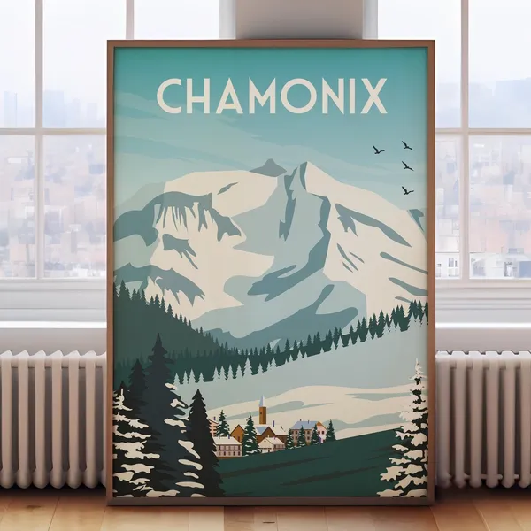 Chamonix Skiing Travel Poster, Skiing Wall Art