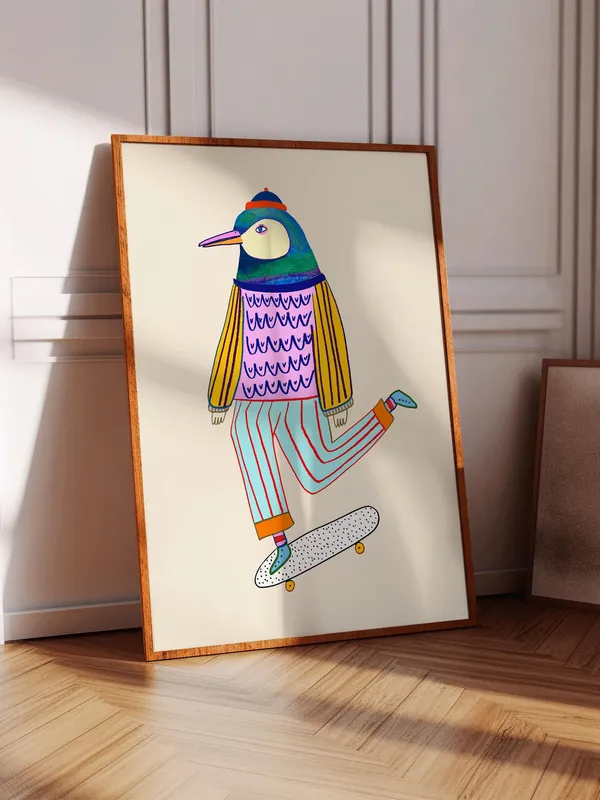 Hipster Penguin Art Print, Kids Room Decor