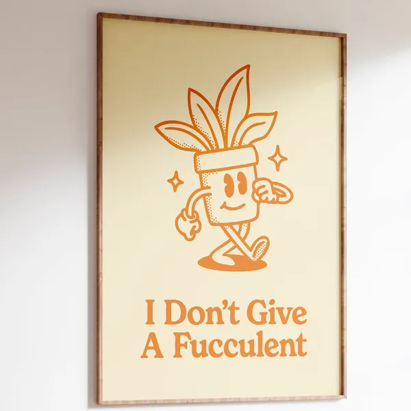 Funny Succulent Retro Orange Art Print