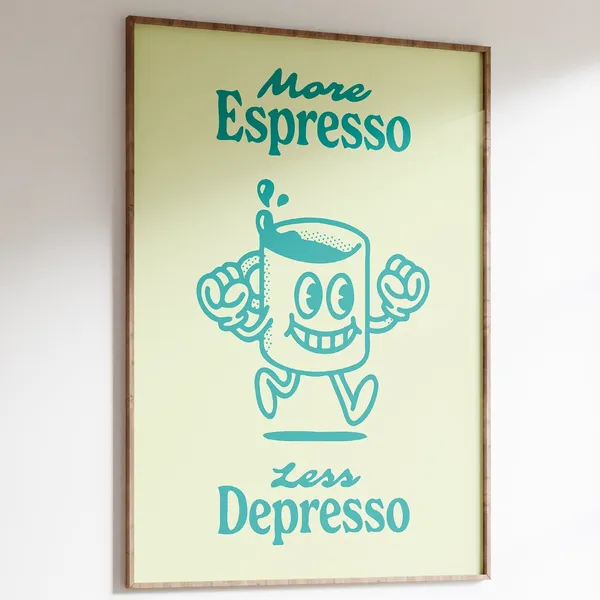 Retro Coffee Art Print, More Espresso Less Depresso