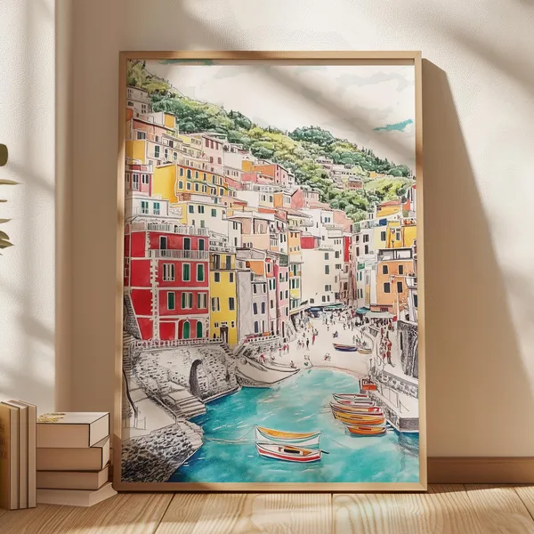 Cinque Terre Italy Travel Poster, Riviera Landscape