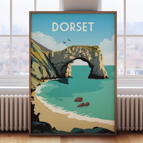 Durdle Door Dorset Travel Poster, Retro Style