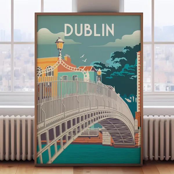 Dublin Retro Travel Poster, Ireland Wall Art Print