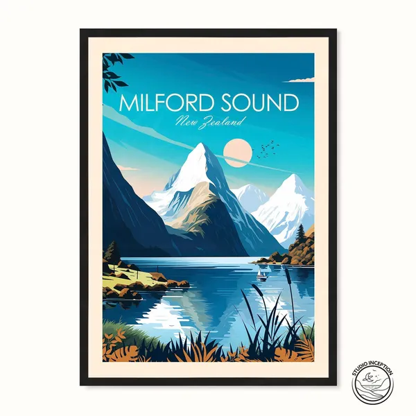 Milford Sound Travel Poster, New Zealand Wall Art
