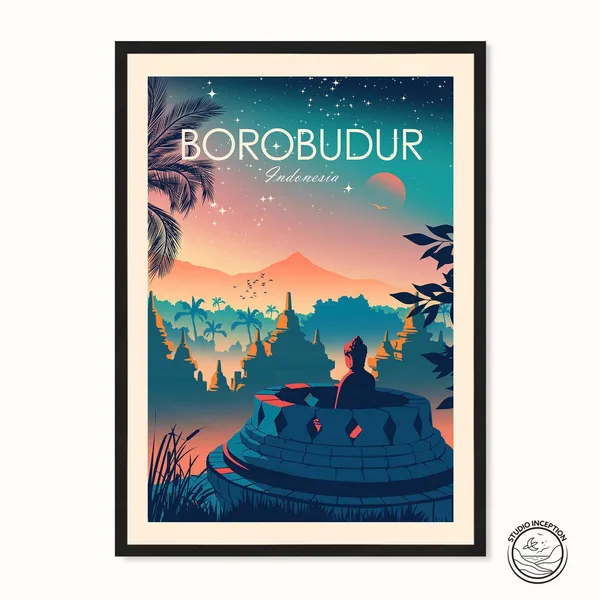 Borobudur Temple Indonesia Travel Poster