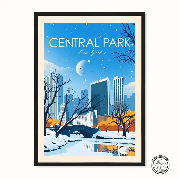 New York Central Park Autumn Winter Travel Poster