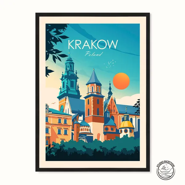 Krakow Poland Vintage Travel Poster Art Print