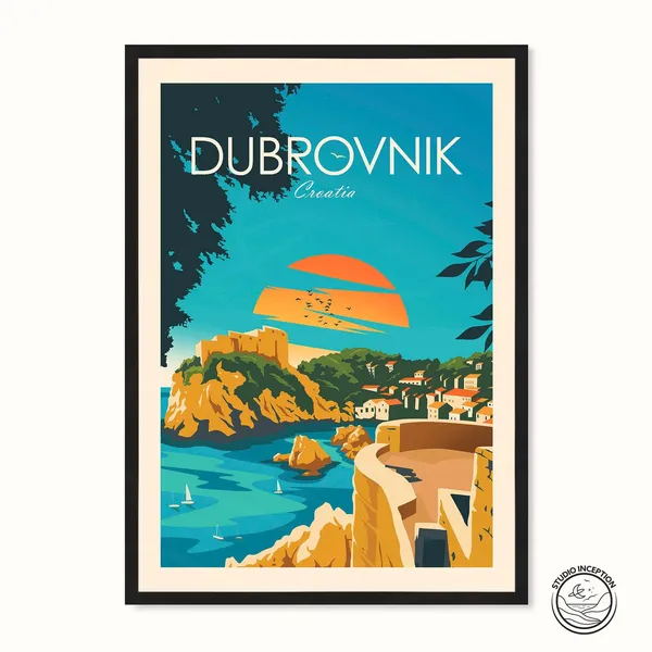Dubrovnik Croatia Travel Poster, Europe Travel Print