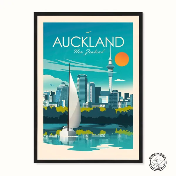 Auckland New Zealand Travel Poster, City Print