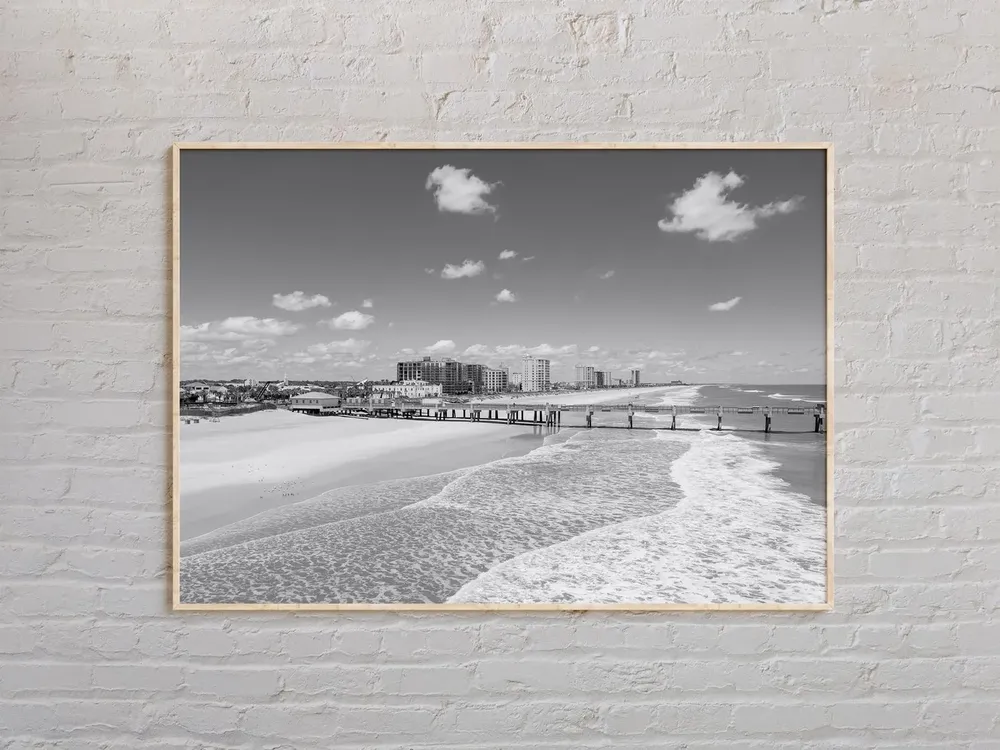 Jacksonville Beach Black and White Travel Poster