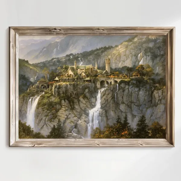 Fantasy Rivendell Landscape Oil Painting Art Print