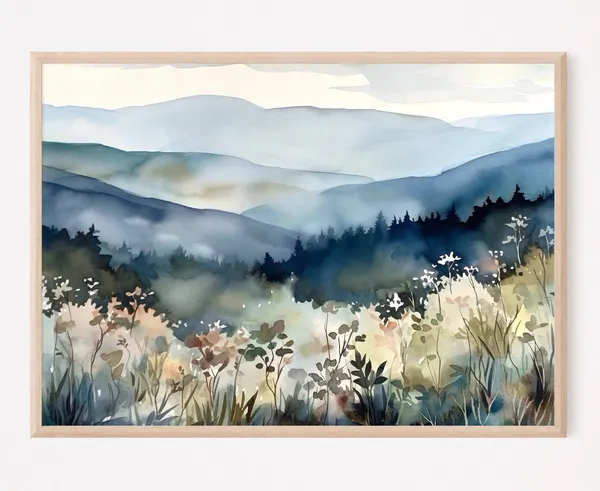Blue Ridge Mountains Watercolor Wildflowers Art Print