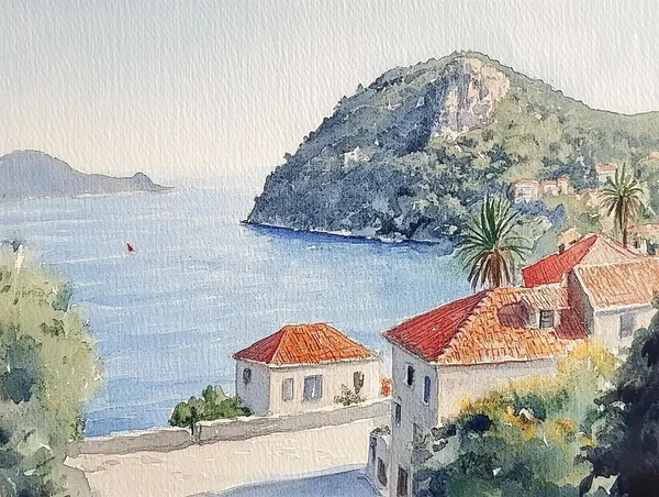Montenegro Coastal Watercolor Art Print, Adriatic Sea