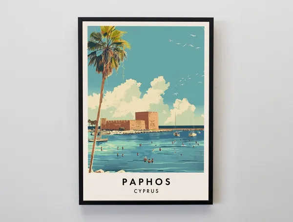 Paphos Travel Print, Cyprus Travel Poster Art