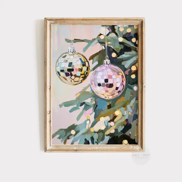Pink Disco Ball Ornament Print, Vintage Style