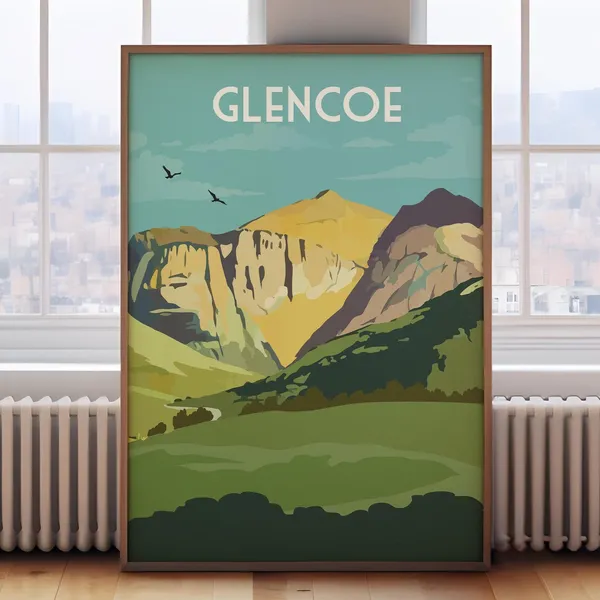 Glencoe Travel Poster, Scotland Landscape Print