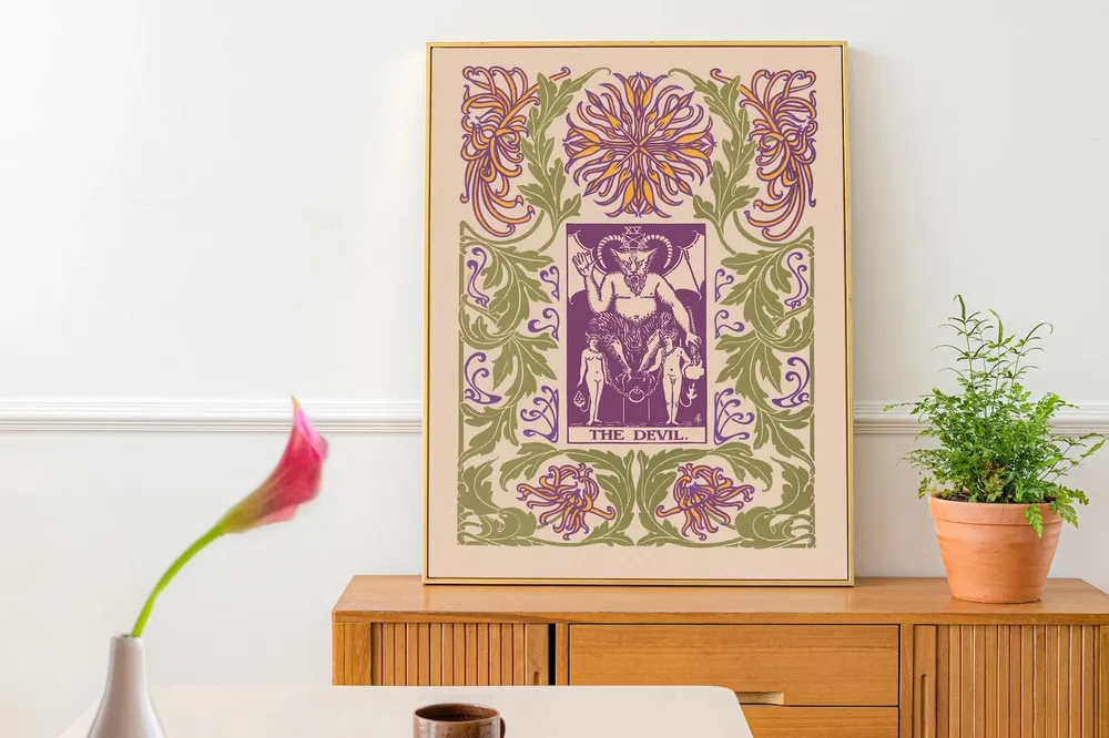 Devil Card Floral Nouveau Vintage Tarot Art Print