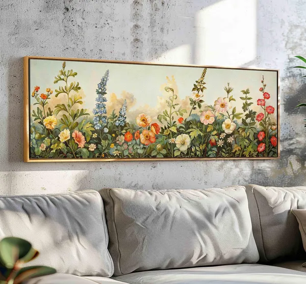 Vintage Botanical Floral Wall Art Print, Panoramic