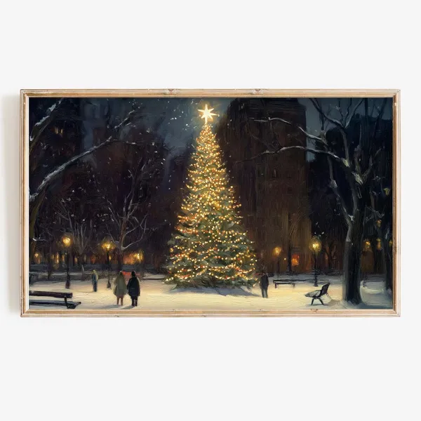 Cozy Christmas Tree Lights Winter TV Background