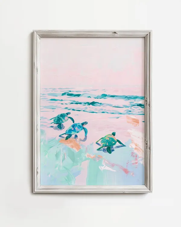Sea Turtles Race - Pastel Coastal Art Print