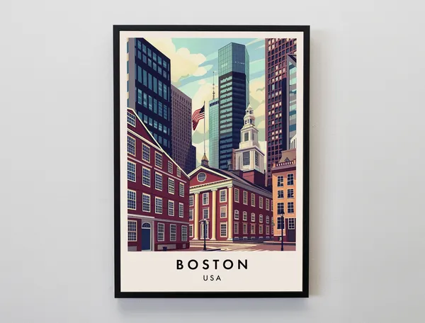 Boston Travel Poster, Massachusetts City Wall Art