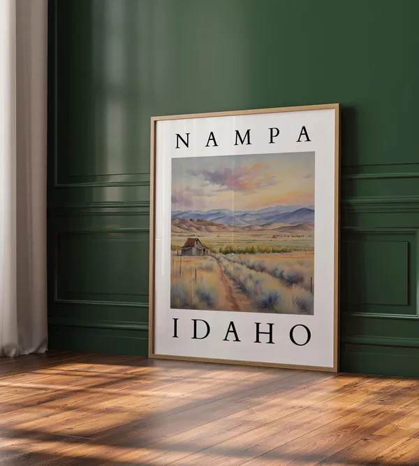 Nampa Idaho Watercolor Art Print, Rustic Farm Scene