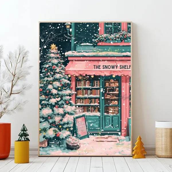Winter Bookstore Anime-Style NYC Art Print