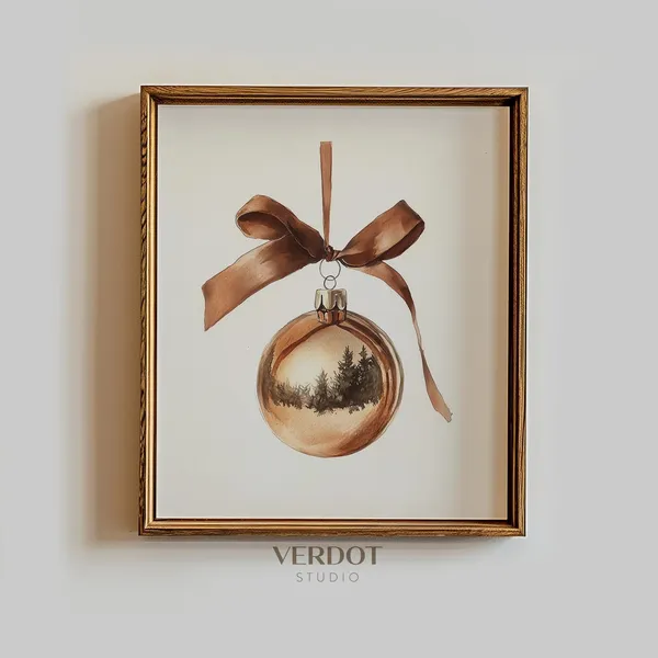 Vintage Christmas Ornament Art Print, Holiday Decor