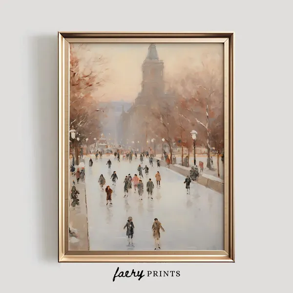 Ice Skating Vintage New York Winter Art Print