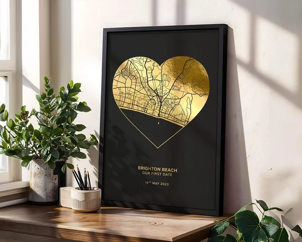 Foil Heart Map Print, Personalised Anniversary Art