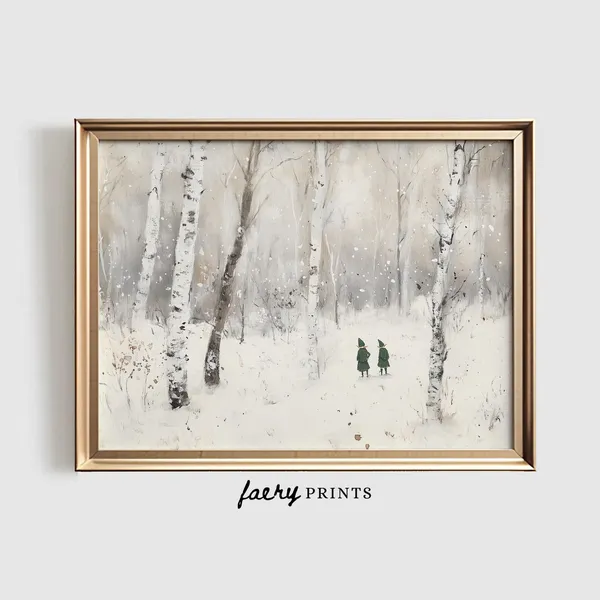 Snowy Birch Forest Print, Christmas Winter Landscape