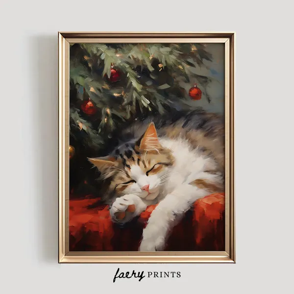 Christmas Cat Vintage Christmas Wall Art Poster