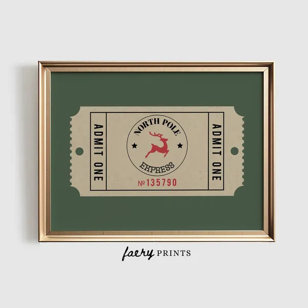 North Pole Ticket Print, Vintage Christmas Poster