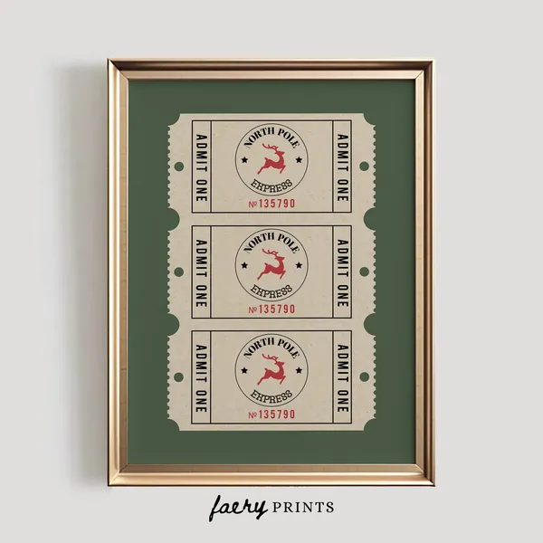 North Pole Ticket Vintage Christmas Art Print