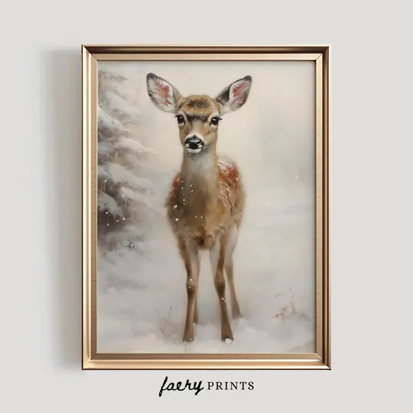 Winter Fawn Farmhouse Vintage Seasonal Art Print