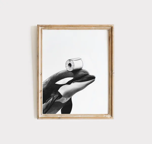 Orca Bathroom Wall Art Print, Black and White