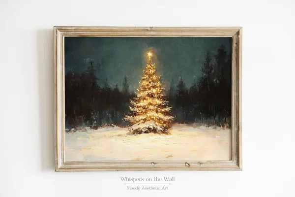Vintage Christmas Tree Oil-Painting Style Art Print