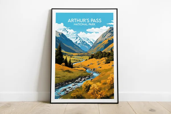Arthurs Pass National Park Travel Poster, New Zealand