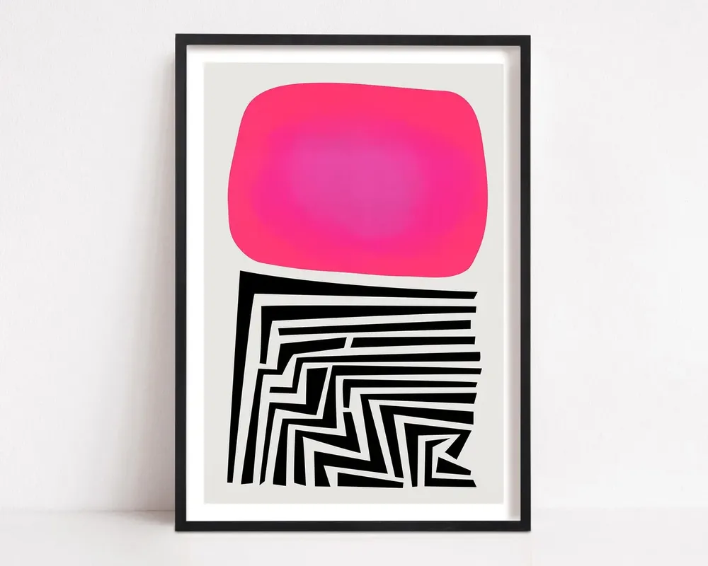 Labyrinth Abstract Geometric Wall Art, Mid Century