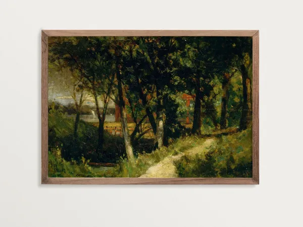 Rustic Forest Painting Art Print, Moody Vintage Style