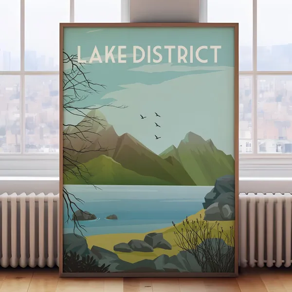 Lake District Retro Travel Poster, Place Print