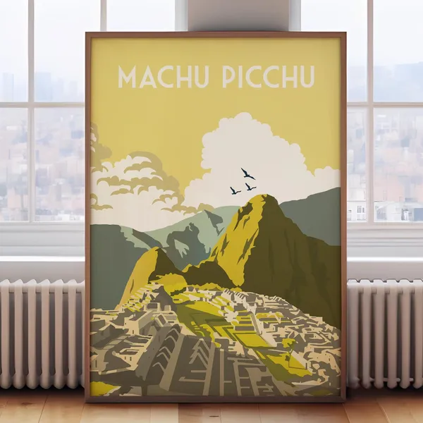 Machu Picchu Retro Travel Poster, Peru Wall Art