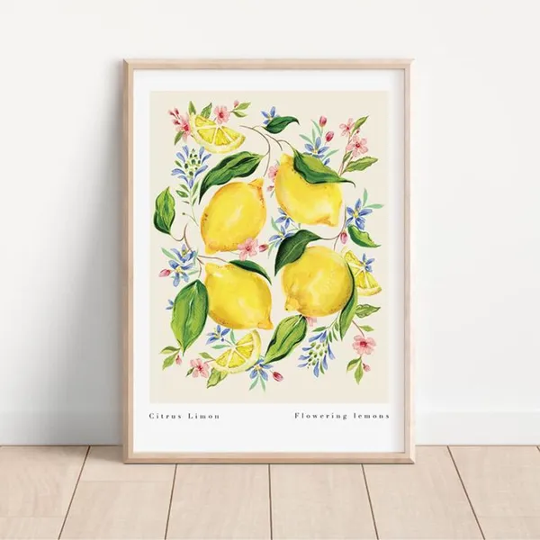 Citrus Lemon Botanical Art Print, Kitchen Decor