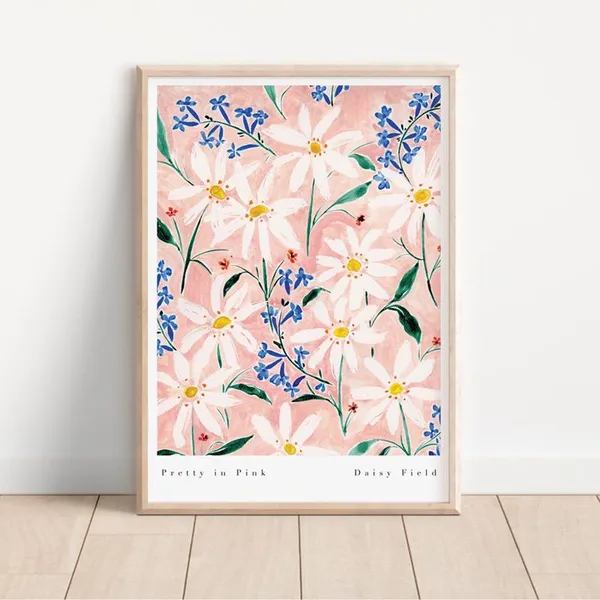 Pink Daisy Flower Watercolor Girls Bedroom Art Print