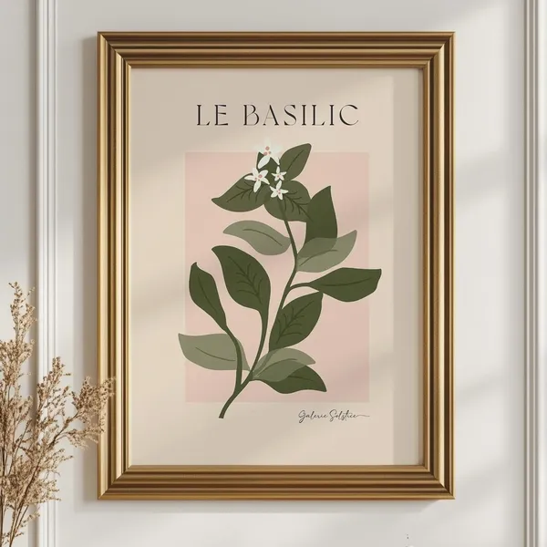 Basil Print, French Kitchen Botanical Wall Art
