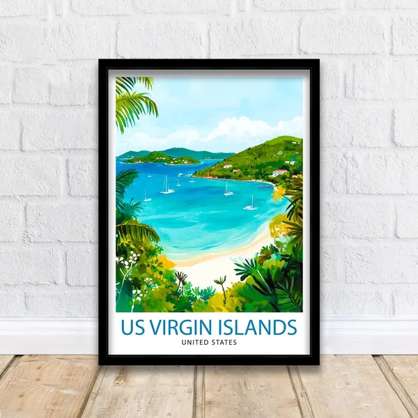 Us Virgin Islands Travel Poster, Caribbean Landscape