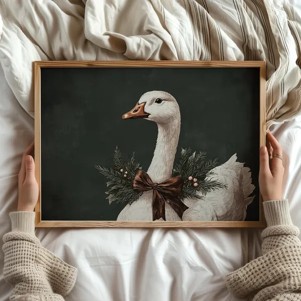 Christmas Goose Art Print, Rustic Holiday Farmhouse