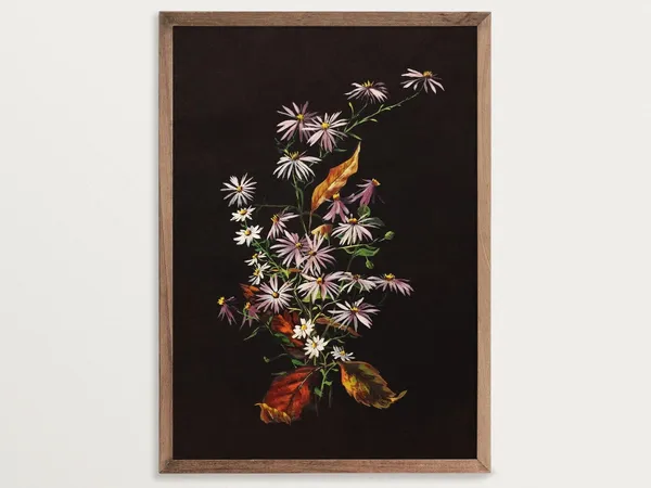 Dark Floral Autumn Bouquet, Vintage Art Print