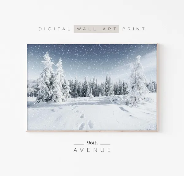 Snowy Forest Winter Christmas Night Sky Art Print