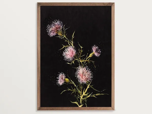 Thistles Vintage Art Print, Dark Academia Decor